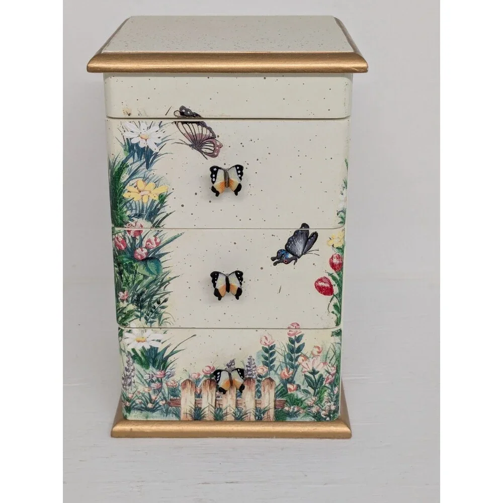 Hand Painted Butterfly Dresser Jewelry Box 3 Drawers Handpainted Fairy Cottage